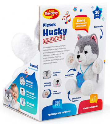 Piesek Husky interaktywny zamyka i otwiera oczka Dumel
