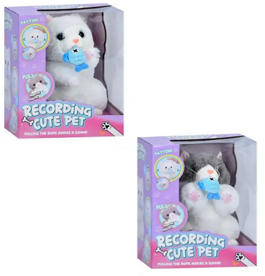 Kotek pluszowy z rybką, dźwięki, funkcja nagrywania, reaguje na dotyk