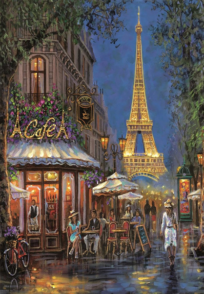 Puzzle 500 Compact Night at the Eiffel Cafe Clementoni