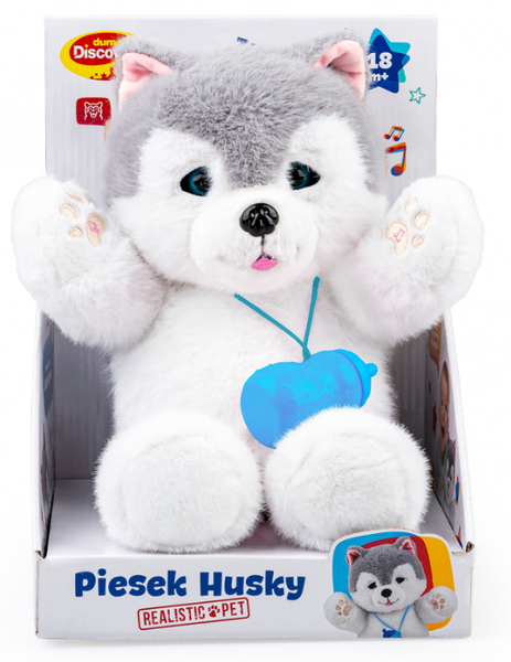 Piesek Husky interaktywny zamyka i otwiera oczka Dumel