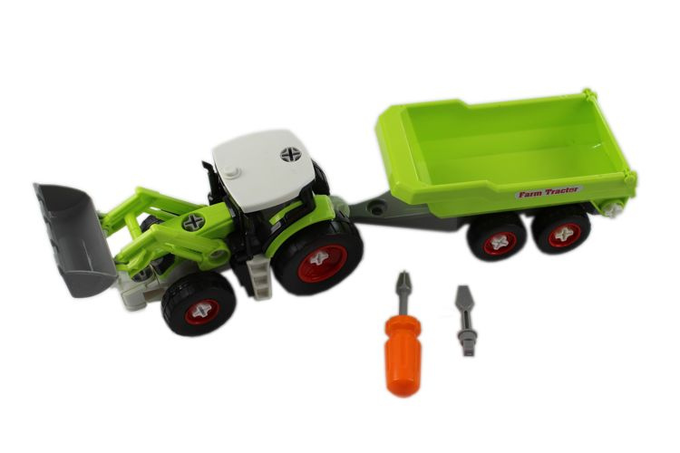 Traktor z przyczepą i łyżką do skręcania 