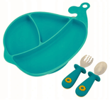 GiliGums Wieloryb talerzyk silikon +sztucće morski