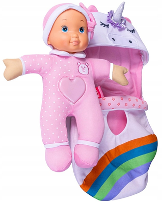 Moja Pierwsza Lalka Bambolina bobas Jednorożec 36 cm, śpiworek