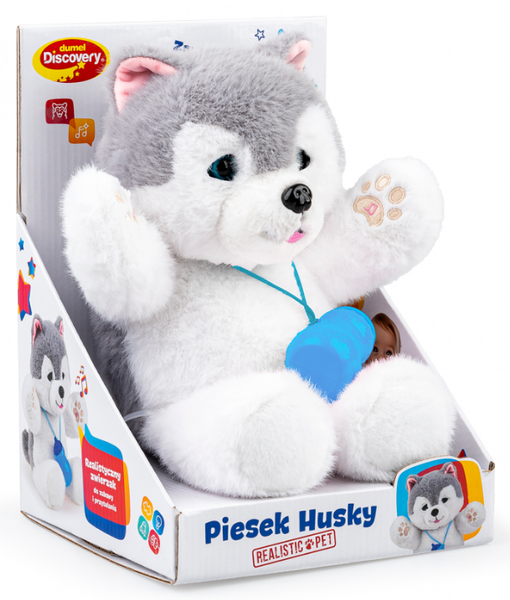 Piesek Husky interaktywny zamyka i otwiera oczka Dumel