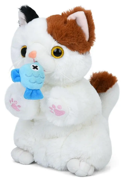 Kotek pluszowy z rybką, dźwięki, funkcja nagrywania, reaguje na dotyk