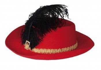 Czerwony kapelusz z piórkiem Muszkieter 